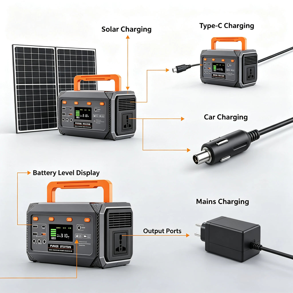 300W Portable Solar Energy Storage Power Station, Outdoor Mobile Photovoltaic Generator, 230V Output for Camping Travel Home Use