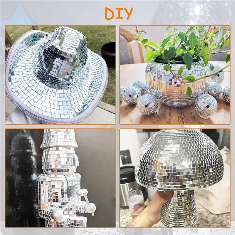26 PCS Mirror Mosaic Tiles Self Adhesive Disco Ball Tiles Sticker For DIY Craft Silver