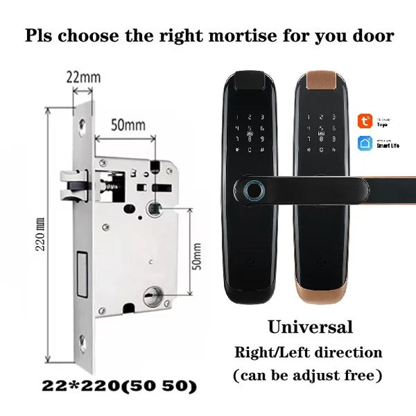 TUYA APP Compatible Smart Life App Unlock Smart Door Lock for Home Wood Door with Fingerprint Handle Combination Rfid Card