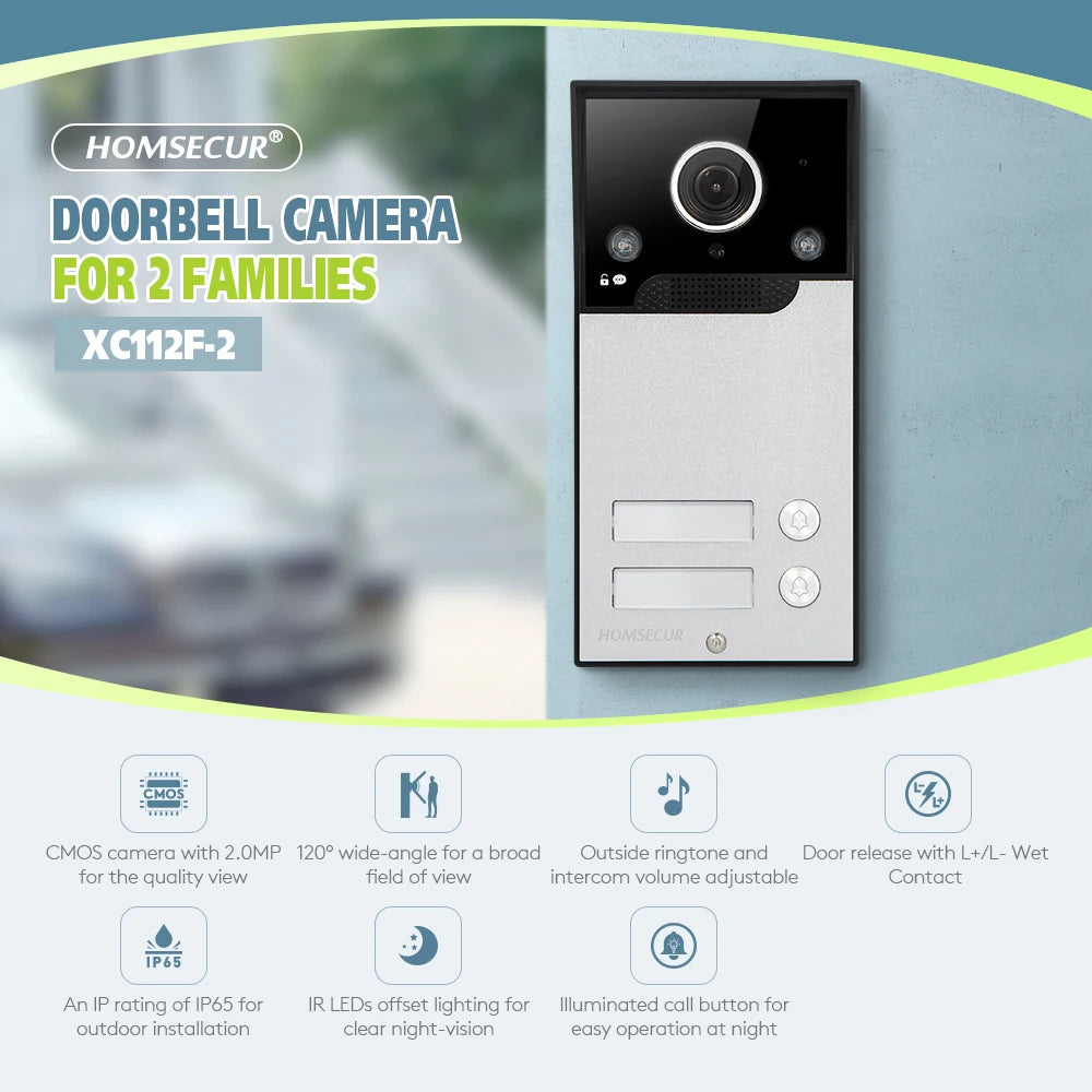 XC112F-2 HD Waterproof Doorbell Camera with 2 Call Buttons for XSL 4 Wire 1080P Video Door Phone Intercom Home Security 2 Flats