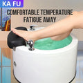 White hydro-massage foot bath with black PU foot pad and chrome tap, soaking feet
