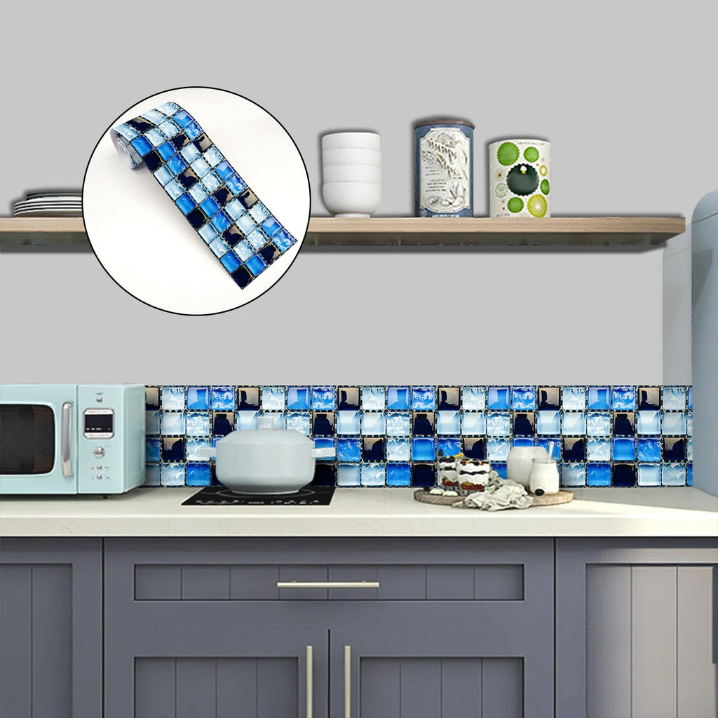 26 Styles 2D Mosaic Tiles Wall Sticker Waist Line Skirting Strip Peel & Stick Bathroom Kitchen Backsplash Home Decor Wall Decals
