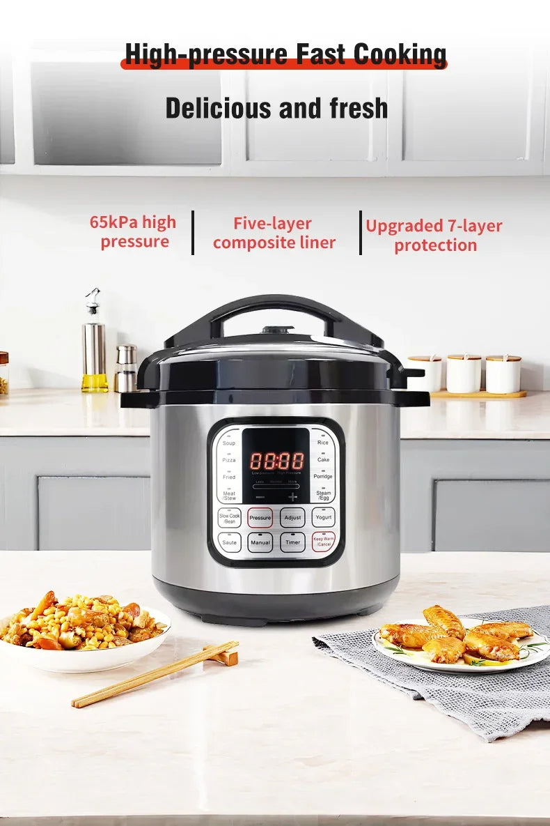 Tidesmit 5L stainless steel electric pressure cooker showing digital control panel and multicooker steam vent