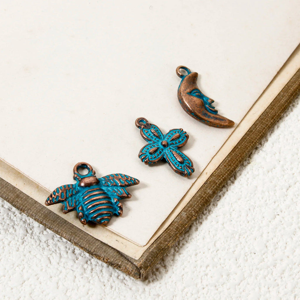 50 PCs Zinc Based Alloy Patina Charms Antique Copper Blue Bohemia Ocean Jewelry Charms Pendants for Women Summer Jewelry Making
