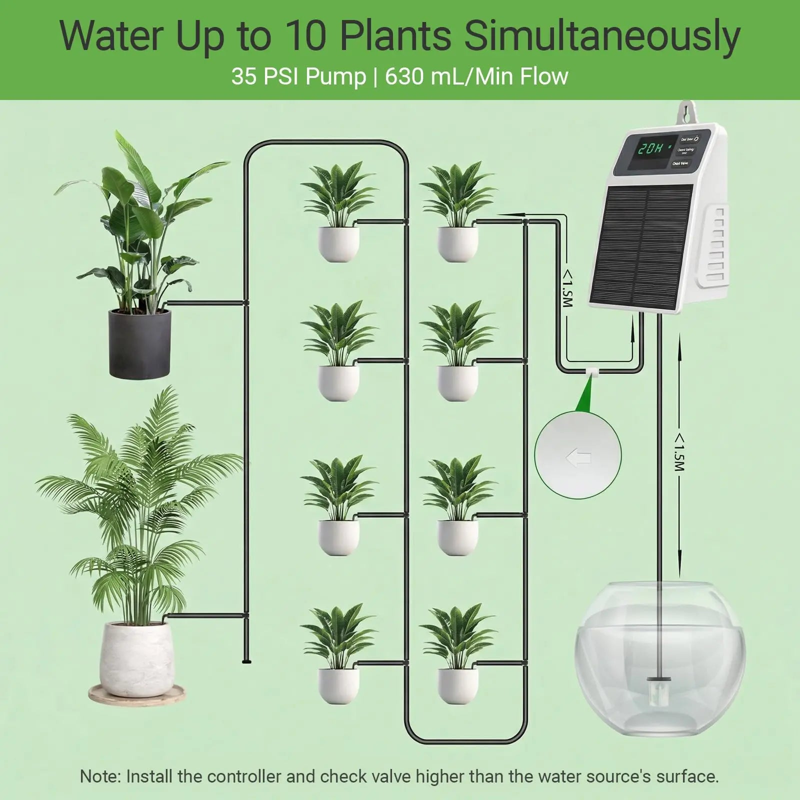 Upgraded Solar Drip Irrigation System Automatic Watering Plants Supplies for Home and Garden Balcony Greenhouse Hanging Plants