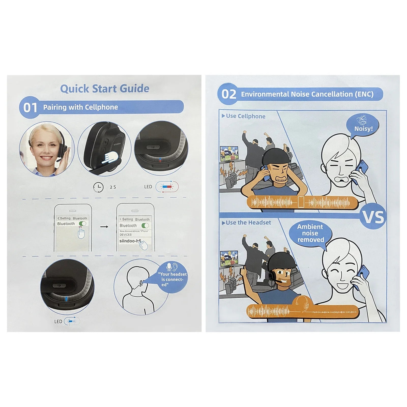Wireless Call Center Headset with Mic - 50H Talk Time | Tidesmit Tidesmit