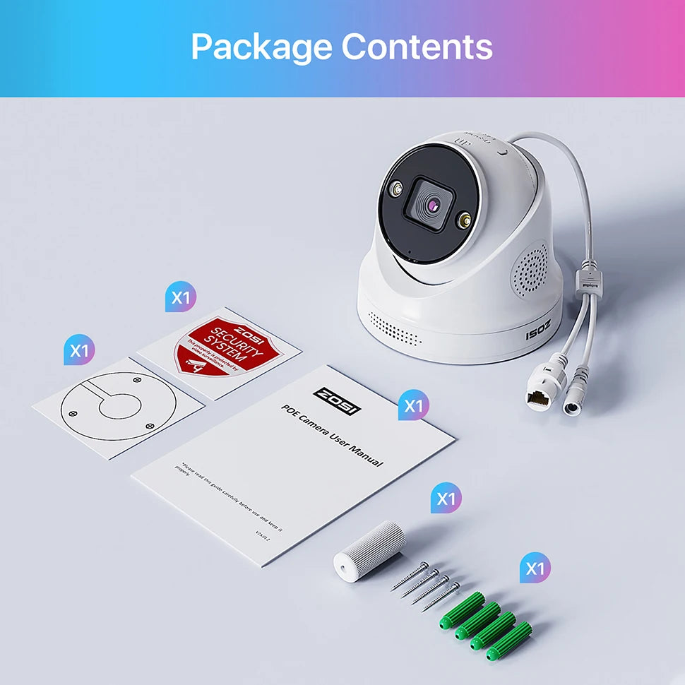 ZOSI 4K PoE SecurityCamera H.265+ 8MP 5MP HD Add-on Camera AI Detection Color Night Vision Outdoor Video Surveillance IP Camera