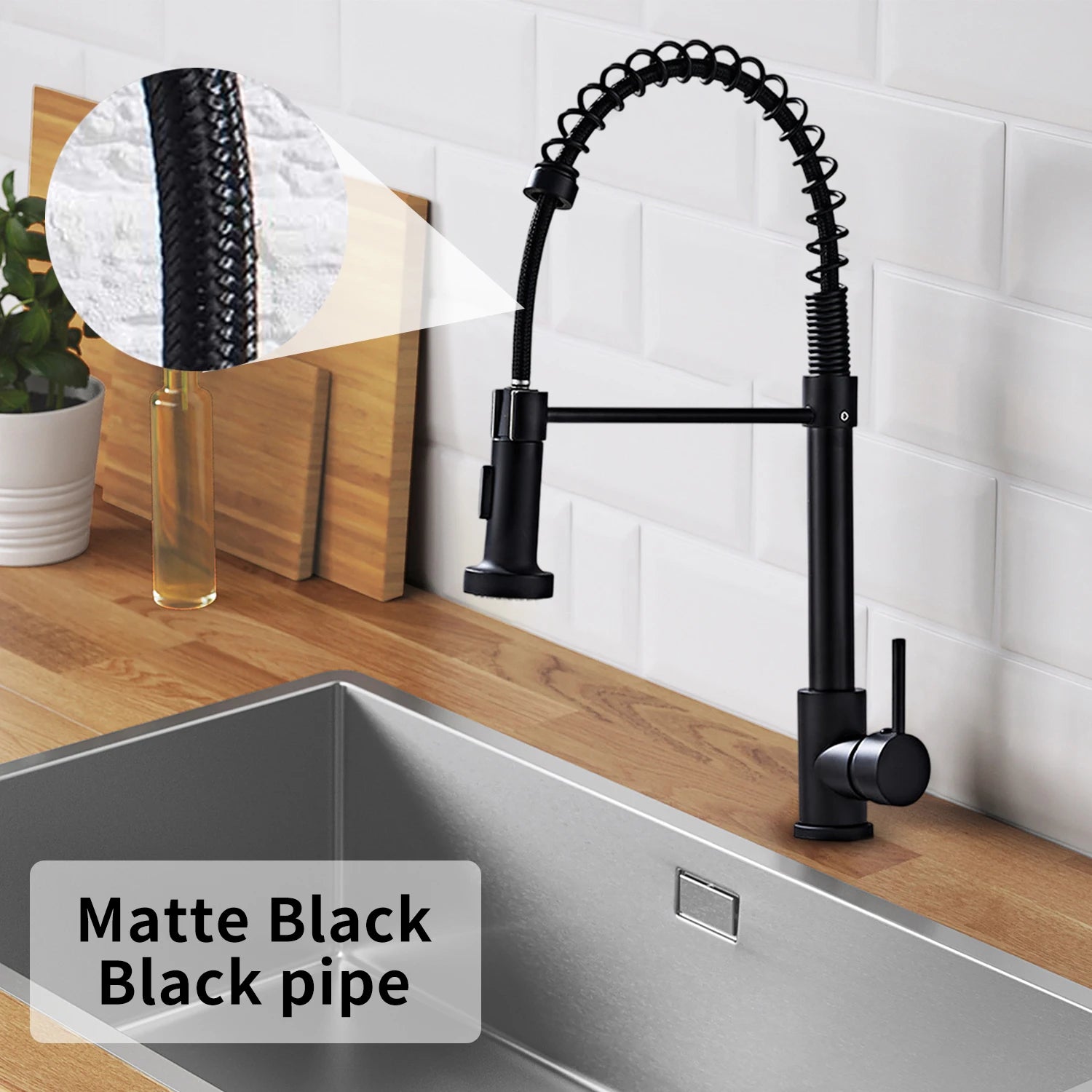 Kitchen Faucets Pull Out Sink Water Tap with Ceramic Valve Hot & Cold Water Different Water Flow Modes Deck Mounted 360° Rotation Fit for Two Sinks