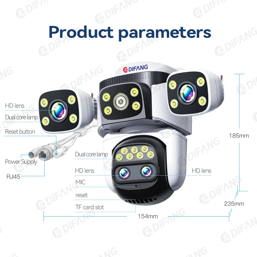 10K Outdoor 10X Optics Zoom WiFi6 Camera 20MP Three screen Four Len PTZ Automatic Tracking 6K Dual Lens Waterproof Security CCTV