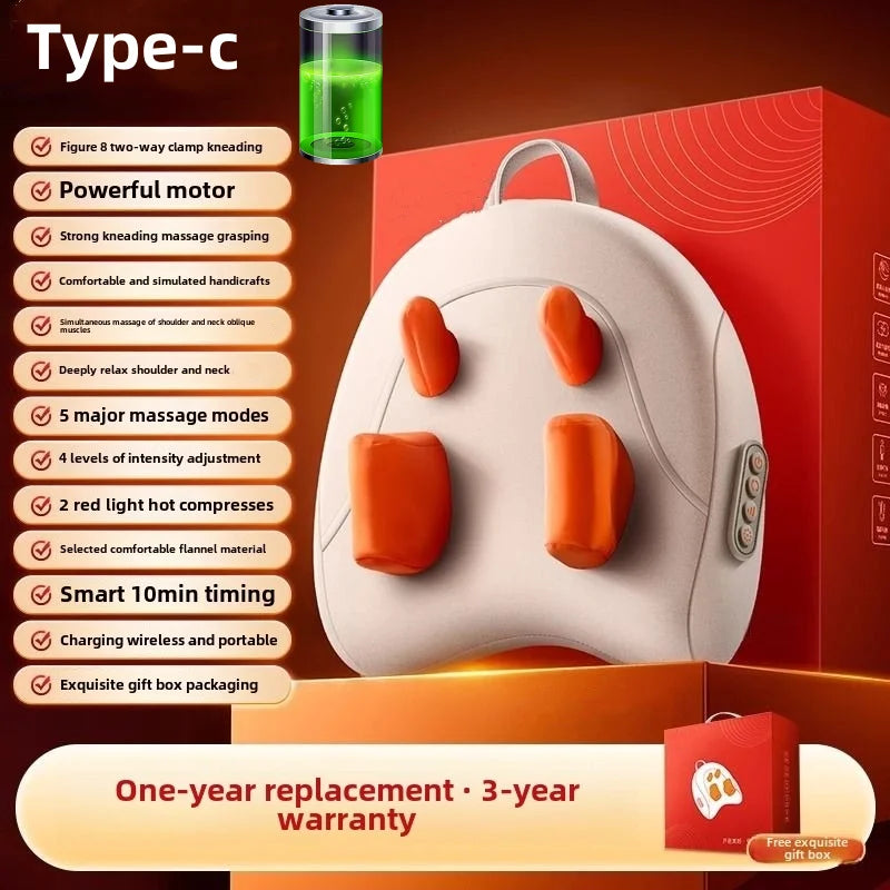 Electric Massager with Heat Therapy for Targeted Deep Tissue Muscle Relief Massage Cushion Orange type-c Tidesmit