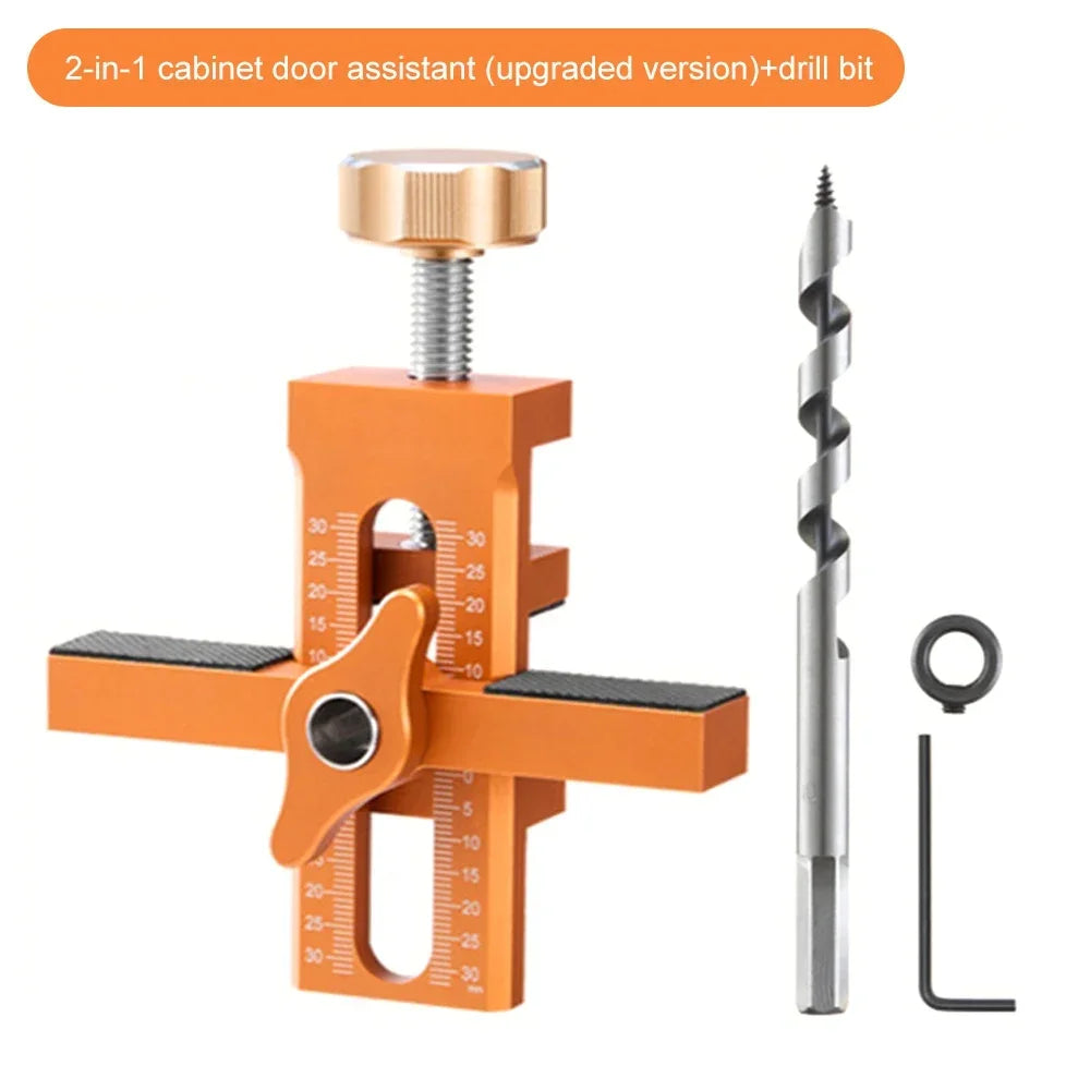 2-in-1 cabinet door assistant jig with drill bit and hex key accessories
