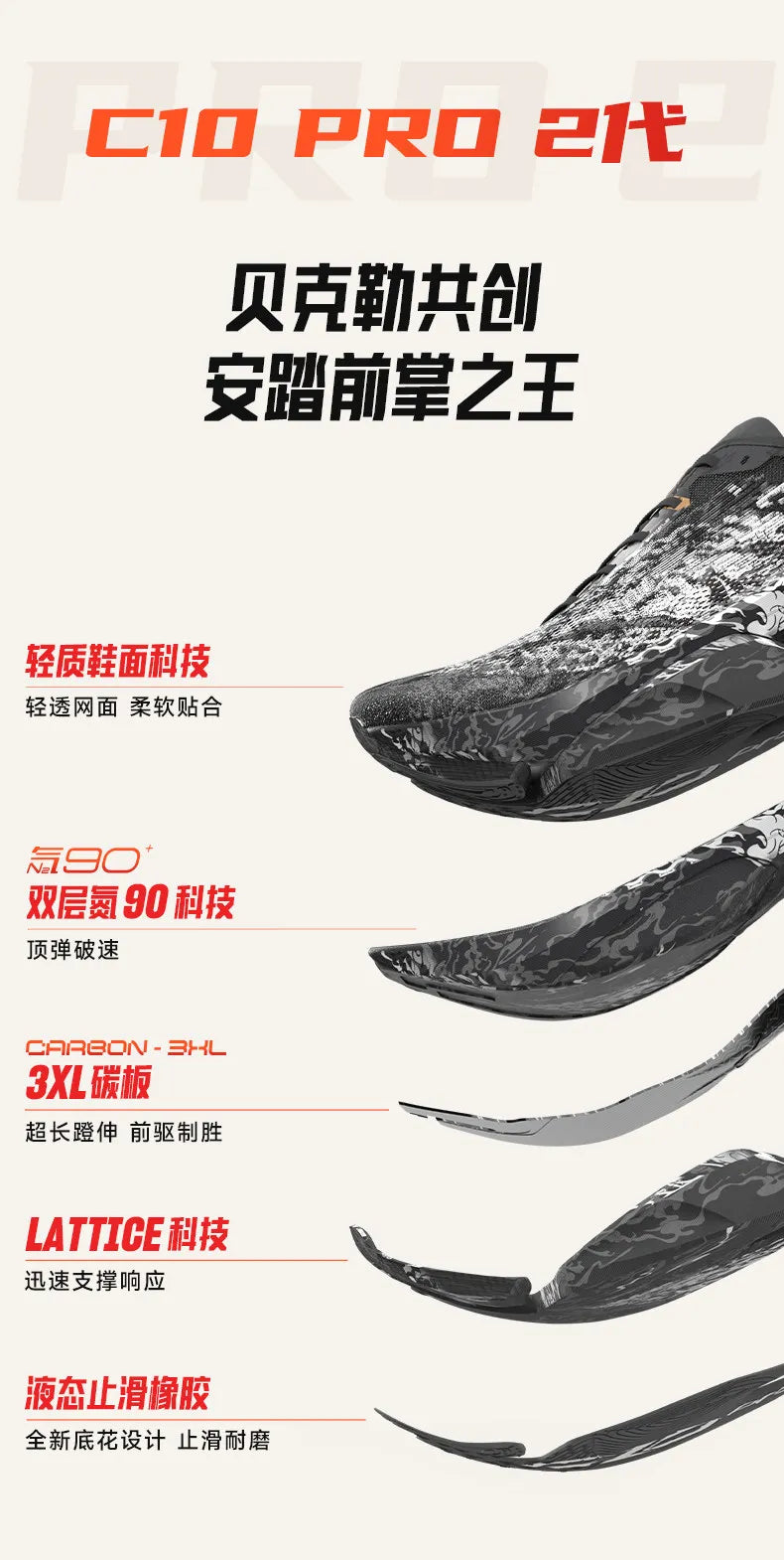 ANTA Men's Full Palm Carbon Plate Professional Long distance Marathon Running Shoes C10 PRO 2ST