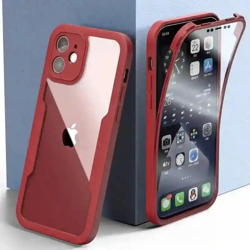 iPhone 16 Pro Full Body Shockproof Clear Case with Screen Protector Red Case & Screen Protector Tidesmit