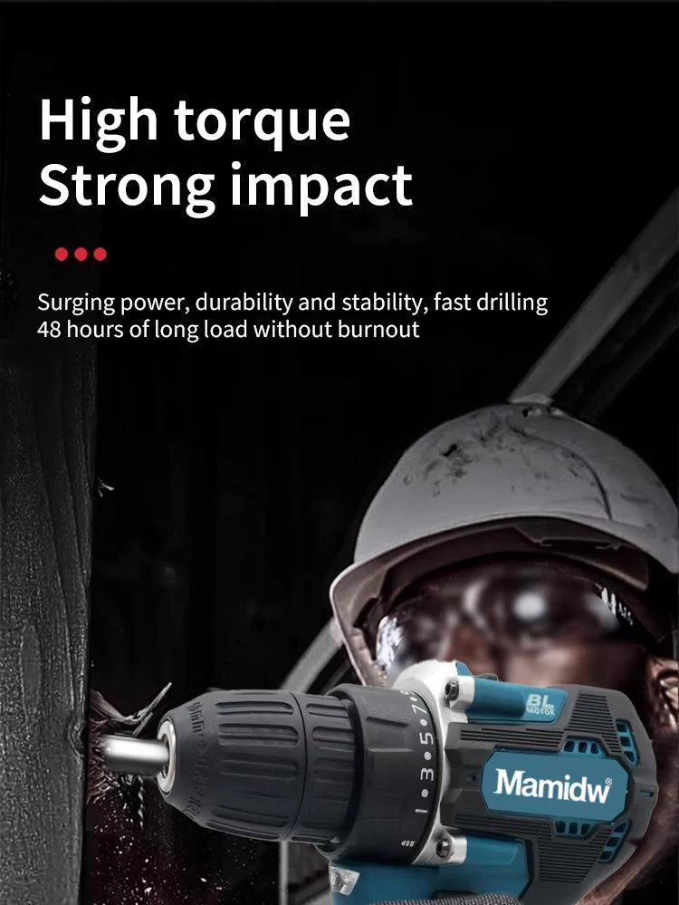 Mamidw 18V Brushless Cordless Drill, 2 Speed Adjustable Handheld Power Drill, Multi Torque Setting Electric Drill for Wood Metal Screwdriving & Drilling, Compatible with Makita 18V Battery PIN.