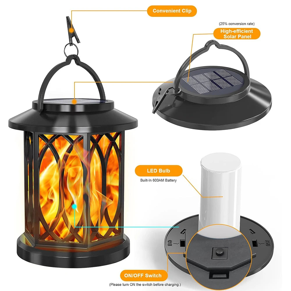 2X Solar Flame Hanging Lamp Outdoor Solar Light Garden Waterproof Flame Flickering Effect Christmas Garden Patio Yard Path Light
