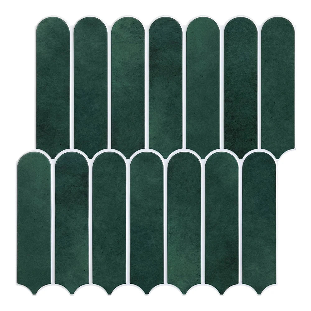 Matte fish-scale tile sticker set in forest green, 3D scalloped rectangles