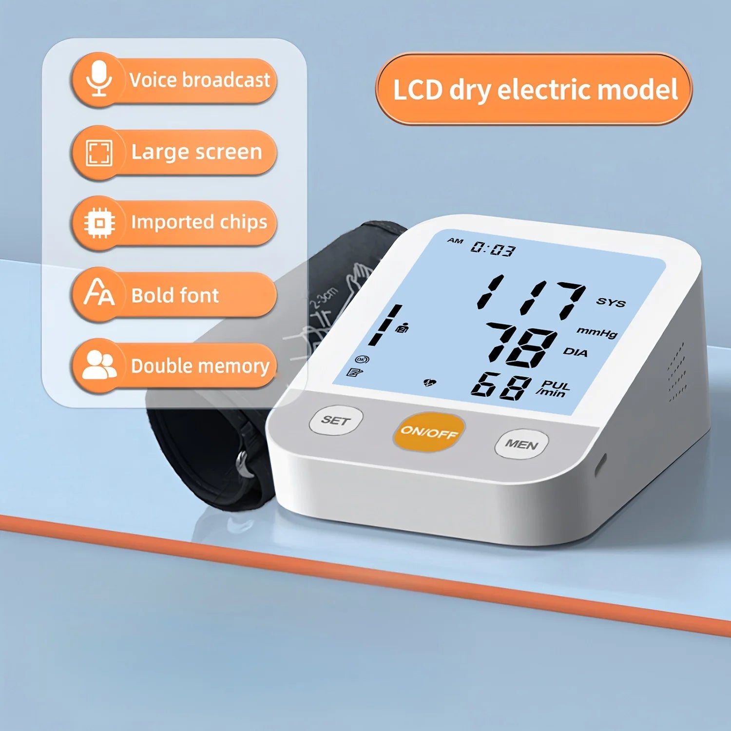 Blood Pressure Monitor Tensiometer Upper Arm Automatic Digital BP Measuring Device Pulse Heart Rate Monitor