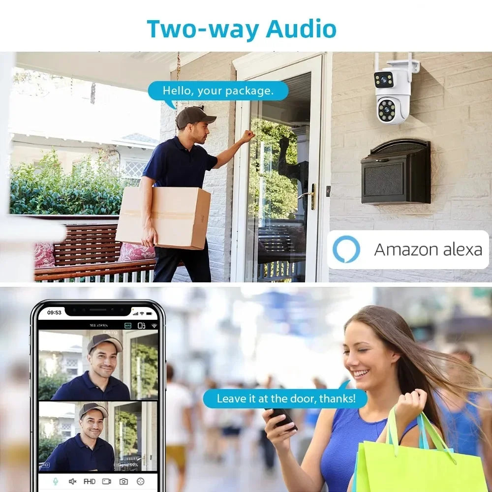 4K 8MP Tuya Dual Lens WIFI Camera PTZ Outdoor Dual Screen Ai Human Auto Tracking Security Camera Surveillance with Alexa Google