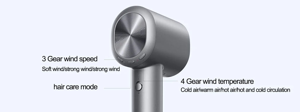 Silver MIJIA H701 high-speed hair dryer with 3 wind speeds, 4 heat settings, and professional ionic hair care mode.
