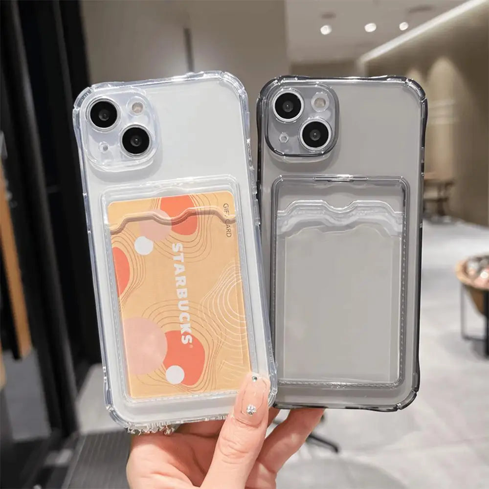 Clear Slim Phone Case with Card Holder for iPhone - Shock-Absorbing Cover Tidesmit