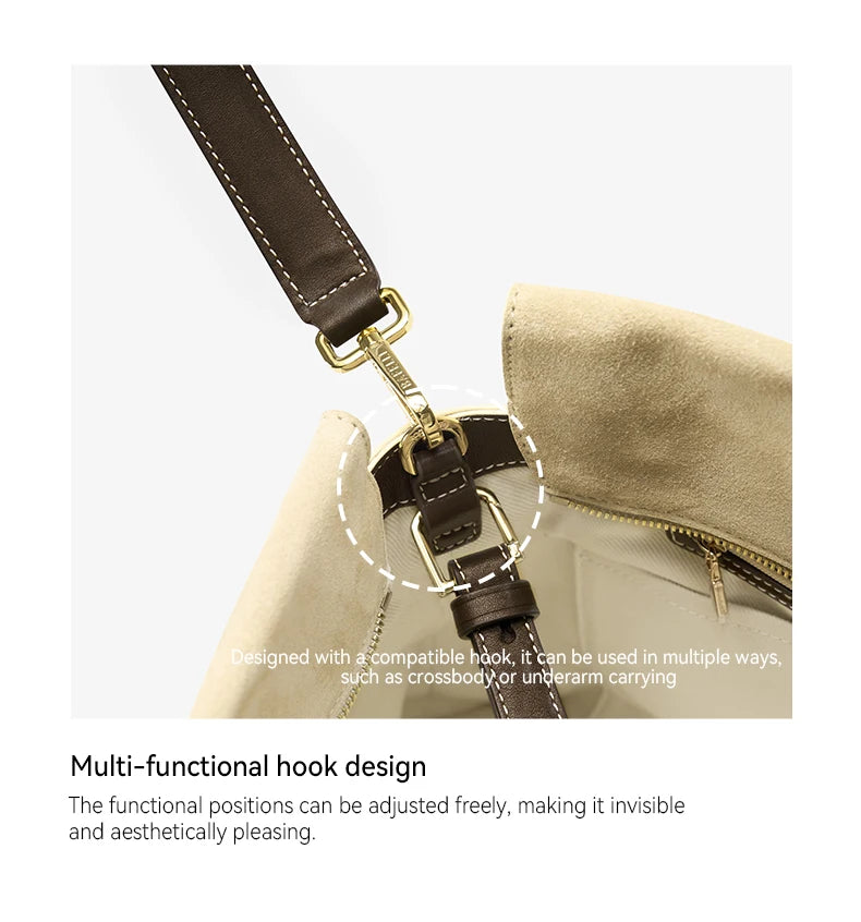 2026 ﻿Genuine Suede Women's Bag Large Capacity Crossbody Underarm Tote for Commuting Multi-functional BAFELLI Hobo Bag