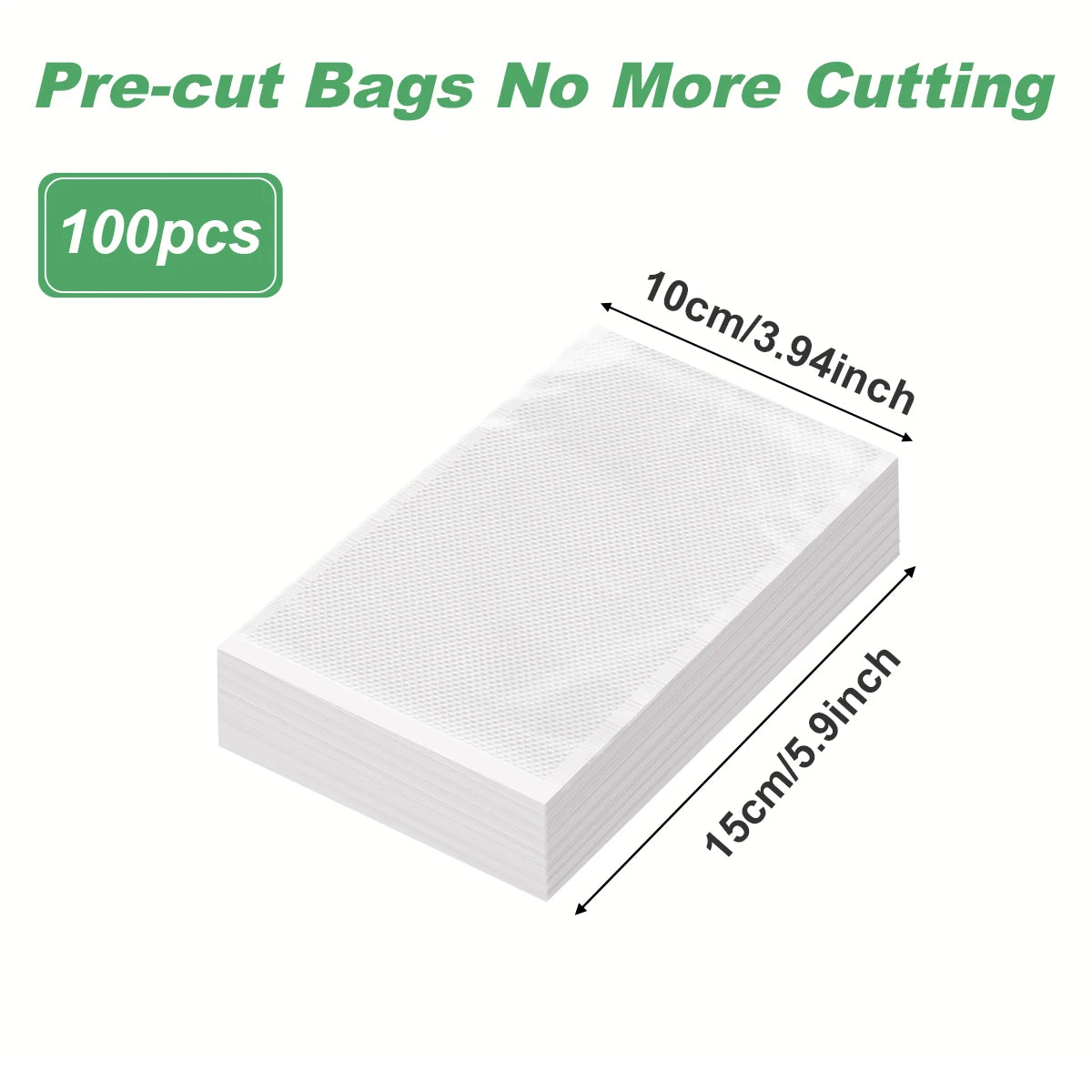 Pre-cut vacuum sealer bags, white, 100 pcs, 10x15 cm