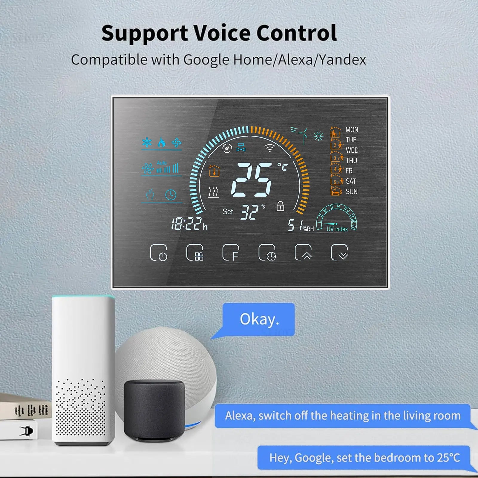 Wifi/RS485/Zigbee Thermostat Air Conditioning 3 Fan Coil Unit Home Cooling/Heating 2/4 Pipe Temperature Controller with Alexa