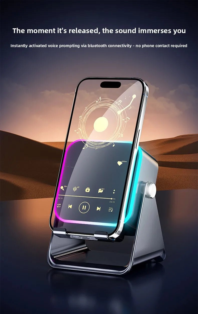 NEW 5 in 1 Auto-induction Wireless Induction Speaker 8 Mode RGB Light Phone Stand Surround Sound Portable Bluetooth Phone Holder