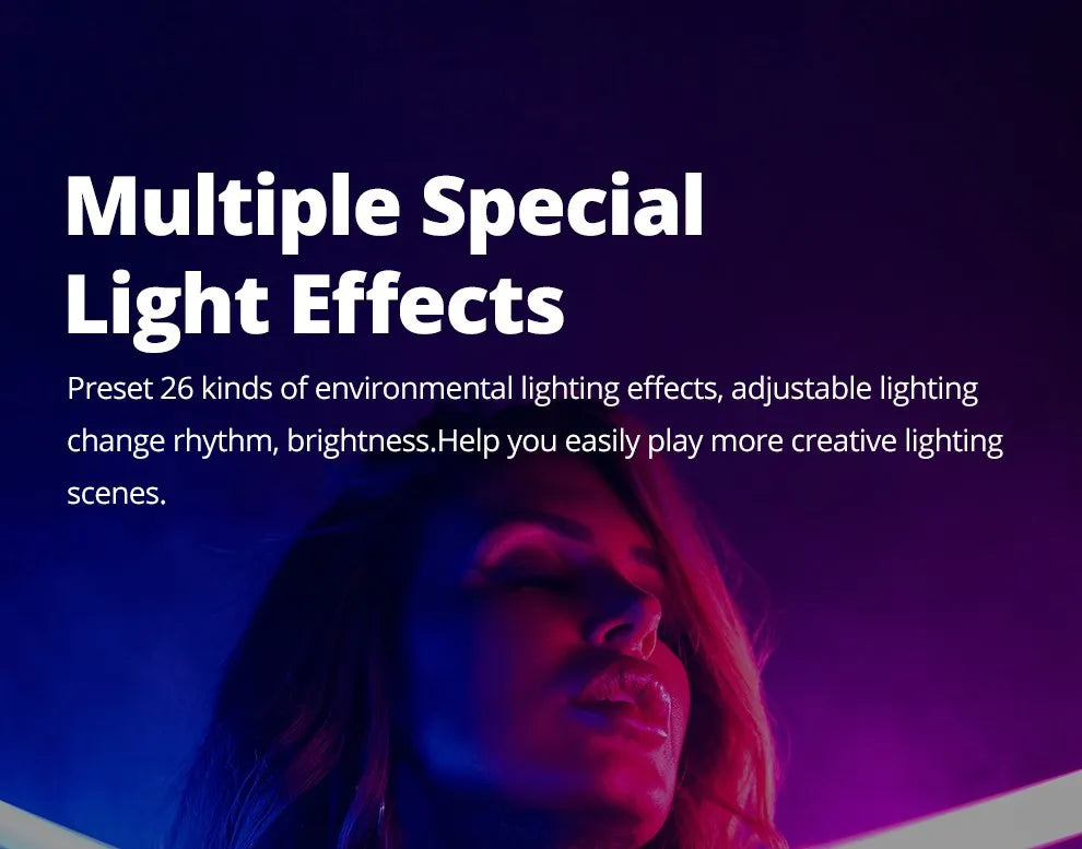 LED light features 26 adjustable, creative lighting effects for customizable brightness and atmospheric ambiance.