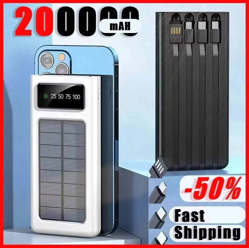 200000mAh Solar Power Bank 120W Fast Charging Portable Charger Tidesmit