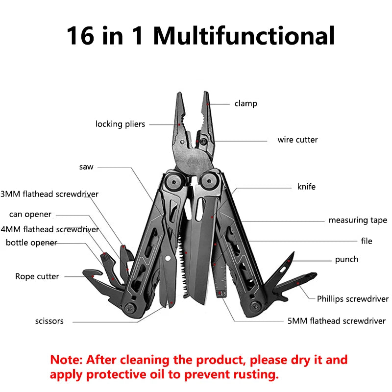 16-in-1 Plier EDC Multitool Screwdriver Folding Plier Set Multi Tool Multifunction Pocket Knife File Ruler Camping Hand Tools