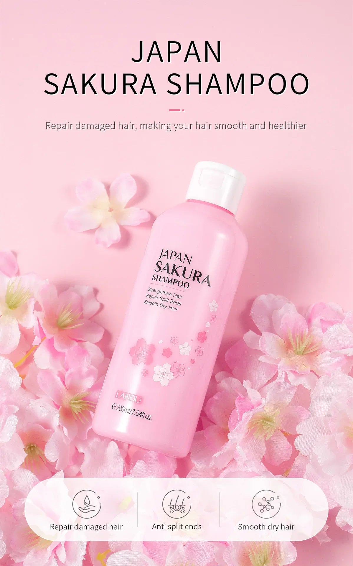 LAIKOU Sakura Shampoo And Hair Conditioner Cherry Blossom Nourishing Repair Dry Hair Smooth Anti Frizz Moisturizing Hair Care