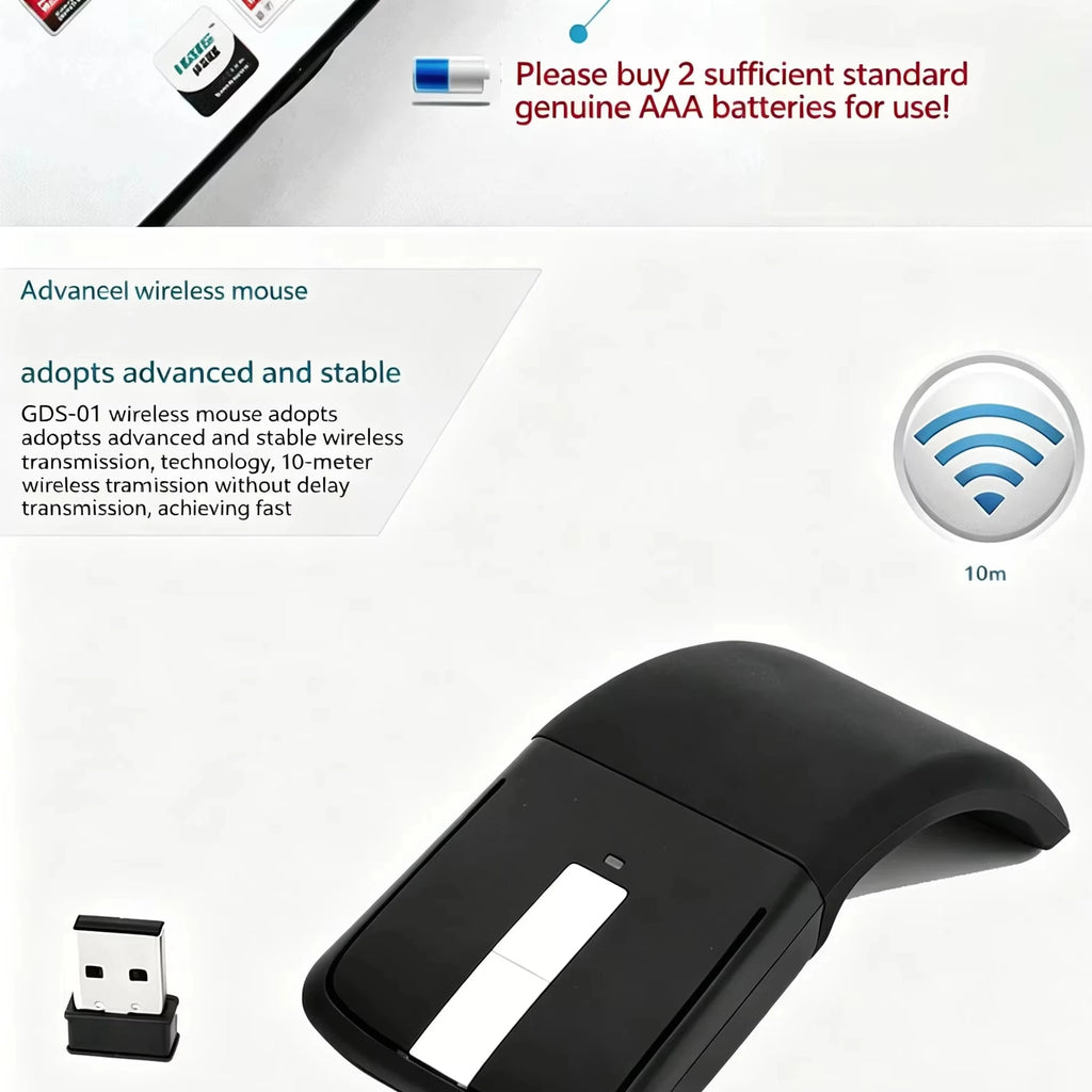 Dual-Mode Bluetooth/2.4G Slim Foldable Wireless Mouse,Silent Touch Arc Mouse Portable Travel Mouse For Laptop PC Tablet Computer