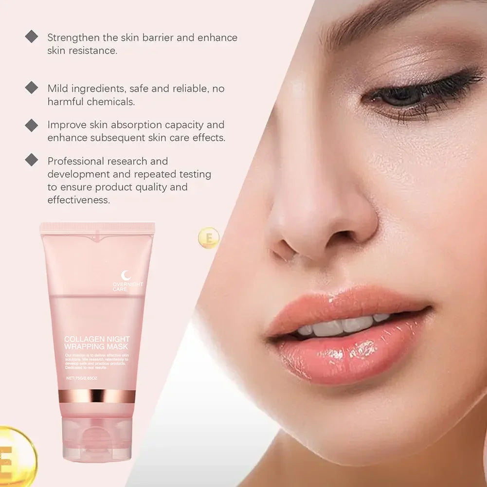 Tidesmit collagen peel-off night mask texture close-up showing deep moisturizing firming skincare benefits