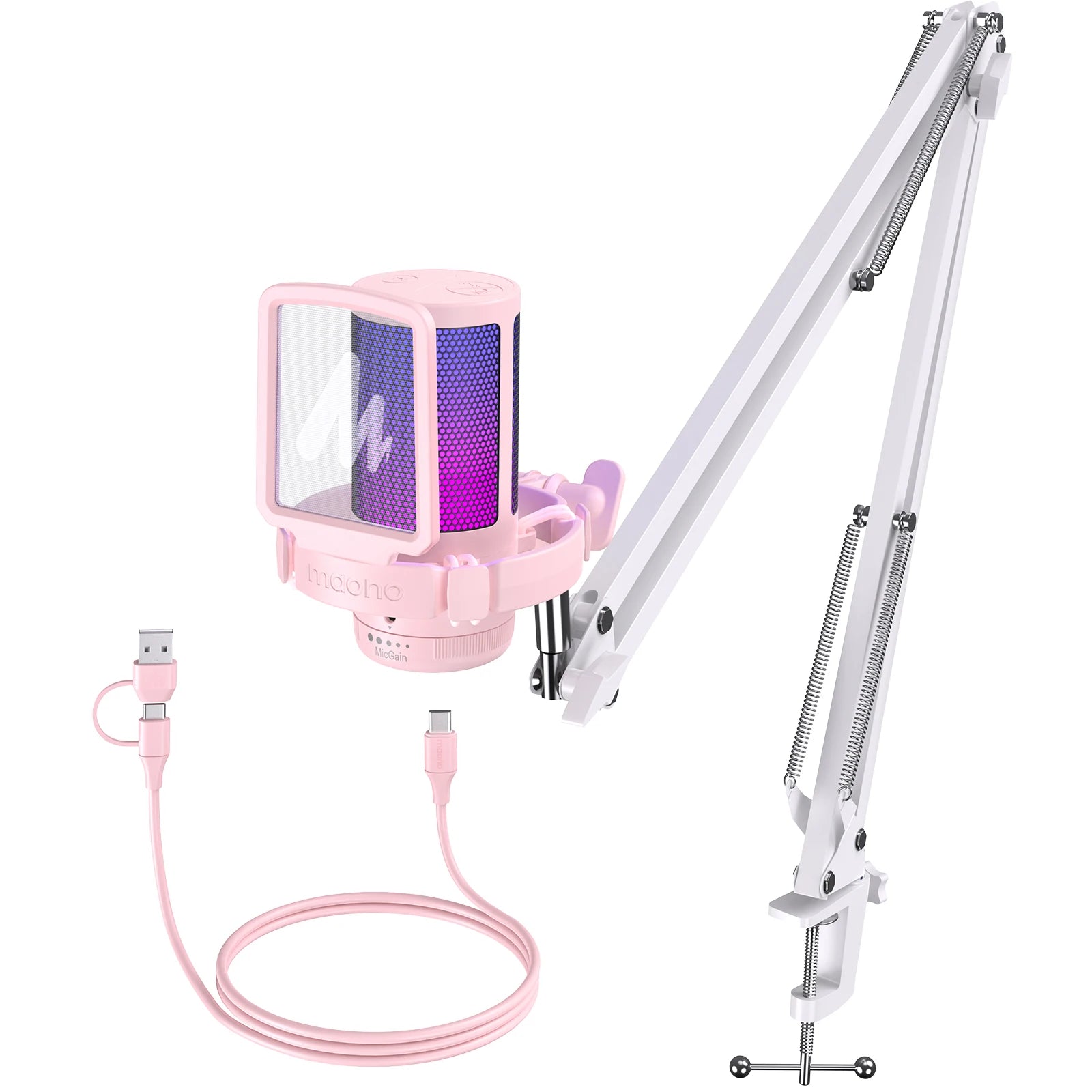USB Gaming Microphone DGM20S with RGB Lighting and Mute Control DGM20S-Pink Tidesmit