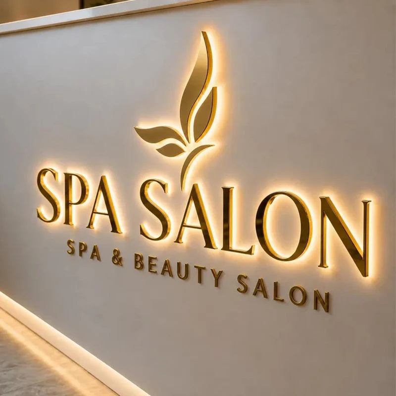 Custom 3D Backlit Business Sign Metal Sign For Beauty Salon Clinic Led Letters Halo Lit Business Logo Light up Company Sign