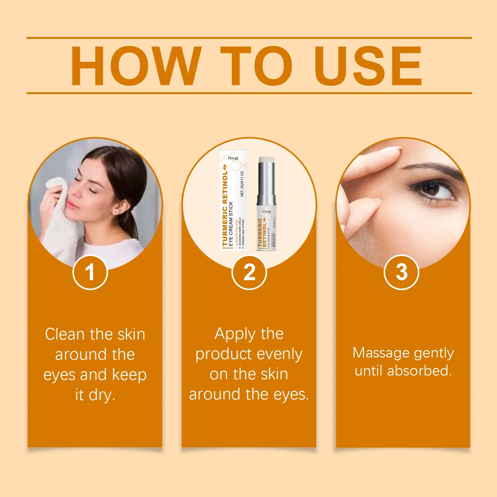 Turmeric Retinol Eye Cream Stick Anti Puffiness Dark Circle Removal Eye Bag Stick Fade Fine Line Brighten Moisturizing Skin Care