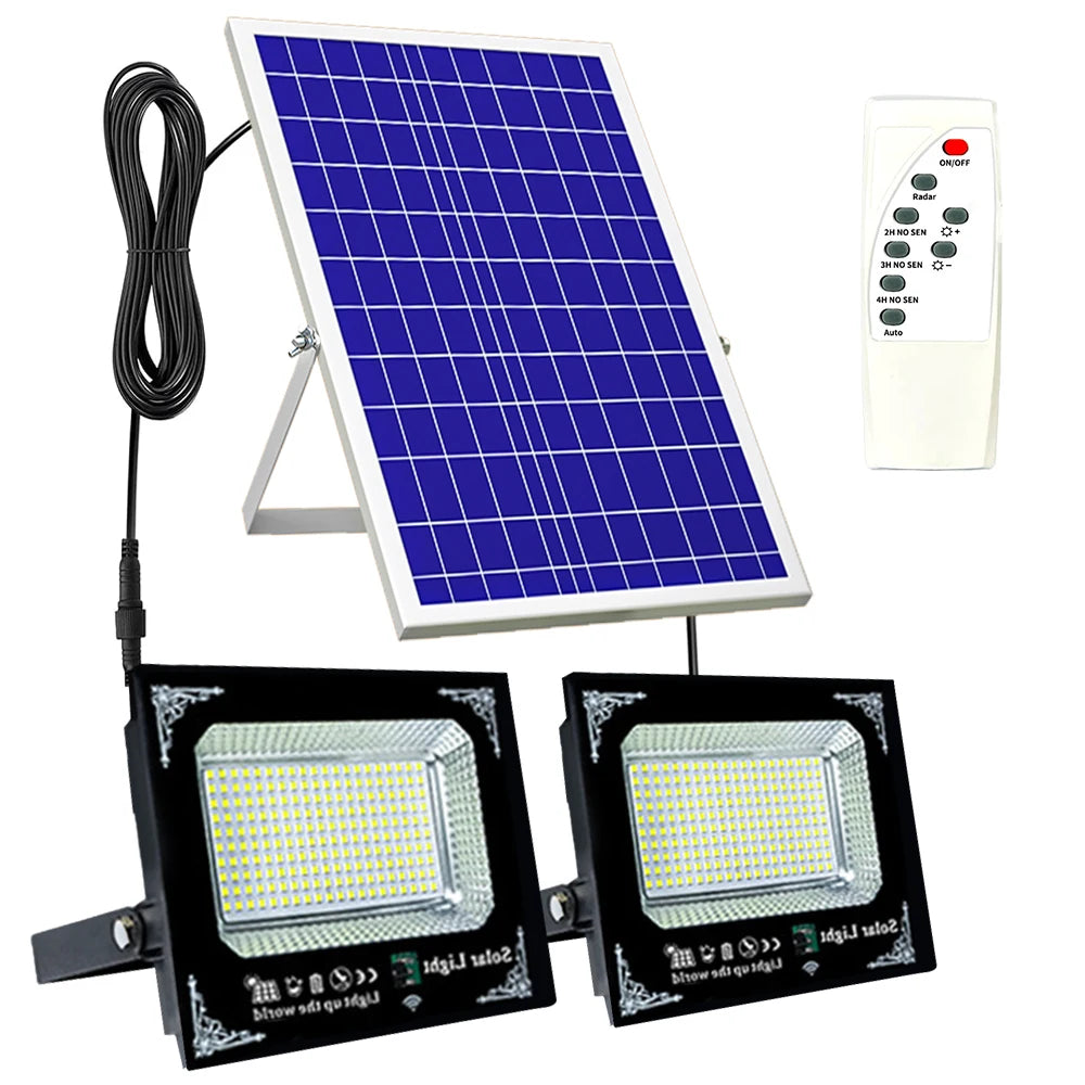 500W 6000mAh Solar Flood Lights Dual Lights, Remote Control Powered Spotlight Outdoor Garden Waterproof IP65 Villa Street Lamp