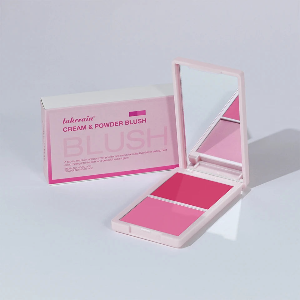 Tidesmit cream and powder blush palette for face makeup with long-lasting peach and pink pigment shades detail view