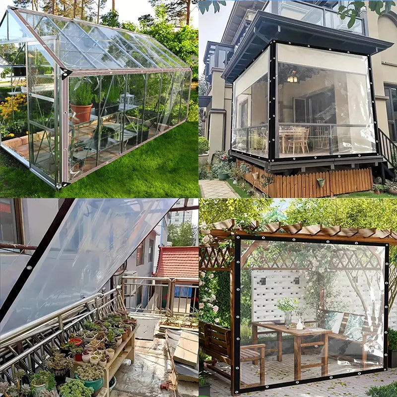 1PC Transparent Rainproof Shading Cloth Tarpaulin Hemming Punching Greenhouse Film Rain Cloth Windproof Plastic Insulation Film