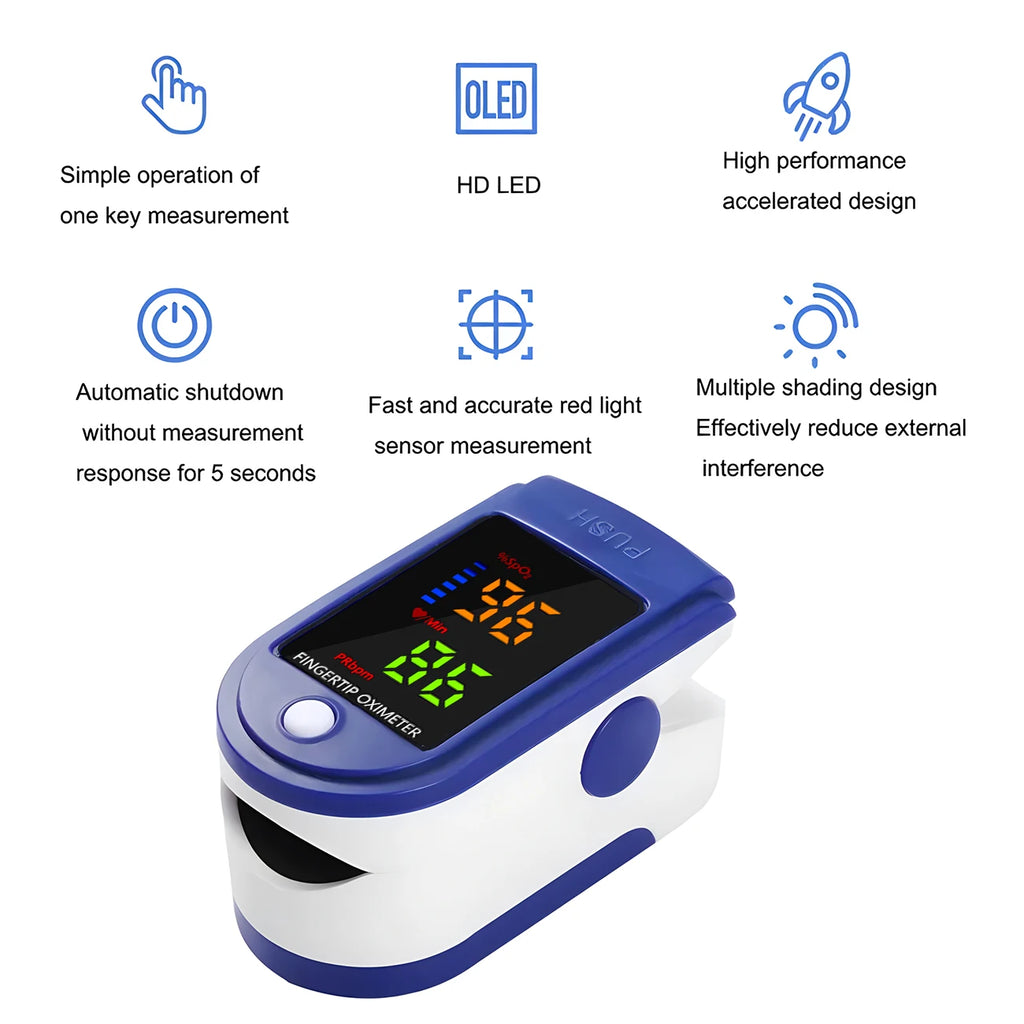 Fingertip Oximeter Blood Oxygen Saturation Monitor SpO2 With Pulse Rate Measurement Portable LED Display No Battery