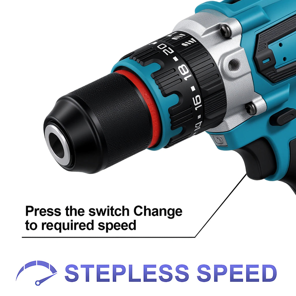 Podofo Brushless Electric Screwdriver Cordless Impact Drill Multi Function Power Drill 3 In 1 Hammer Drill Screwdriver Flat Drill 20+3 Torque For Steel Wood Concrete Drilling