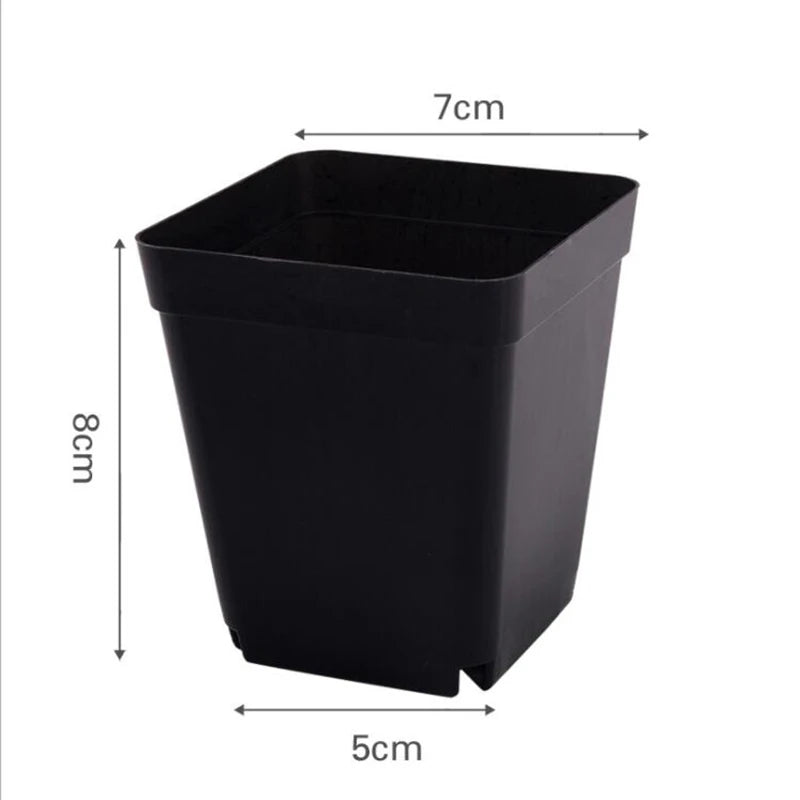 Mini square plastic planter pot, black color with tall straight sides