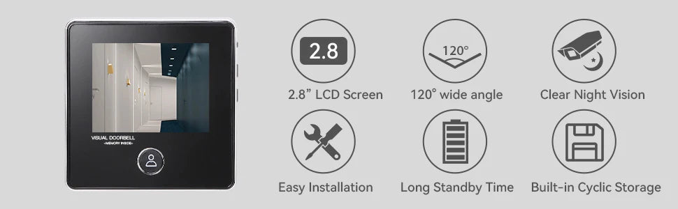 KAK 2.8" LCD Screen Electronic Door Viewer Bell IR Night Door Camera Photo Recording Digital Door Viewer Smart Peephole Doorbell
