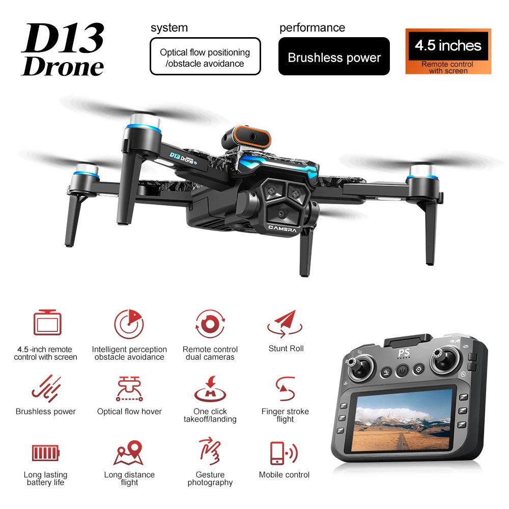 4K RC Camera Drone - D13 Foldable GPS Quadcopter with Obstacle Avoidance Tidesmit