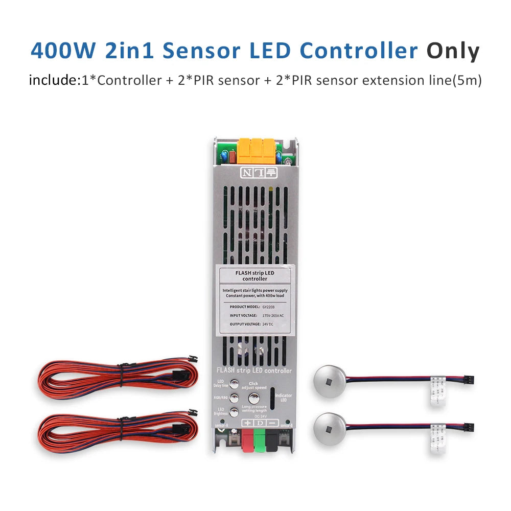 400W 2-in-1 sensor LED controller with two PIR sensors and extension line