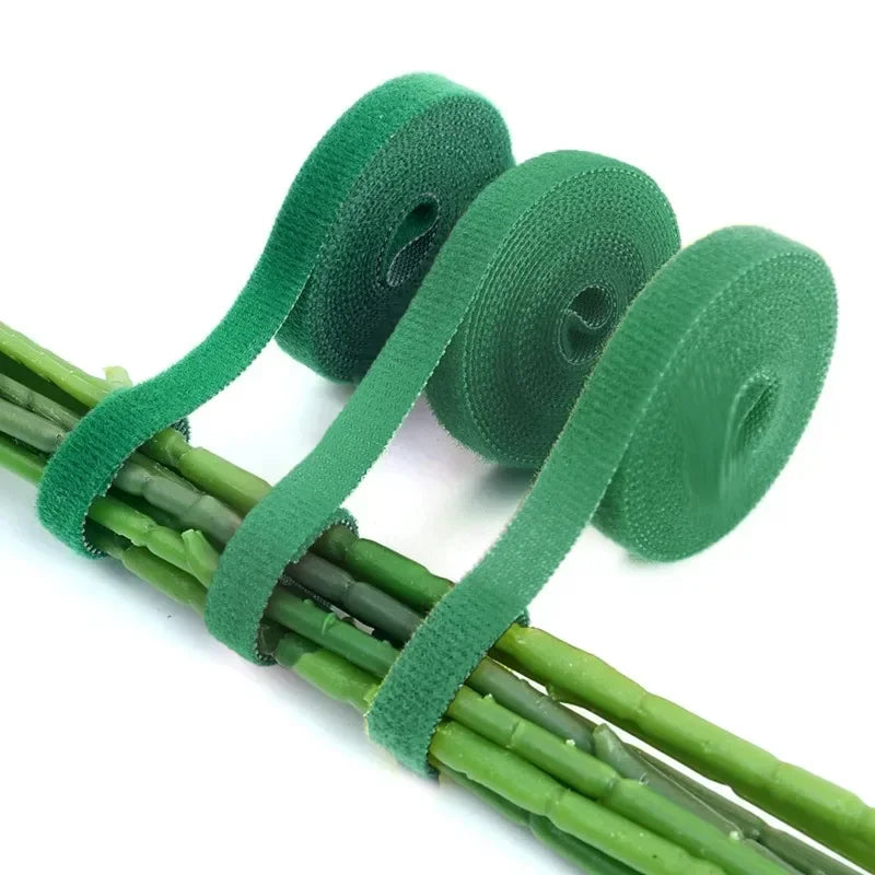 Green self-adhesive plant nylon cable tie tape strips with hook-and-loop backing