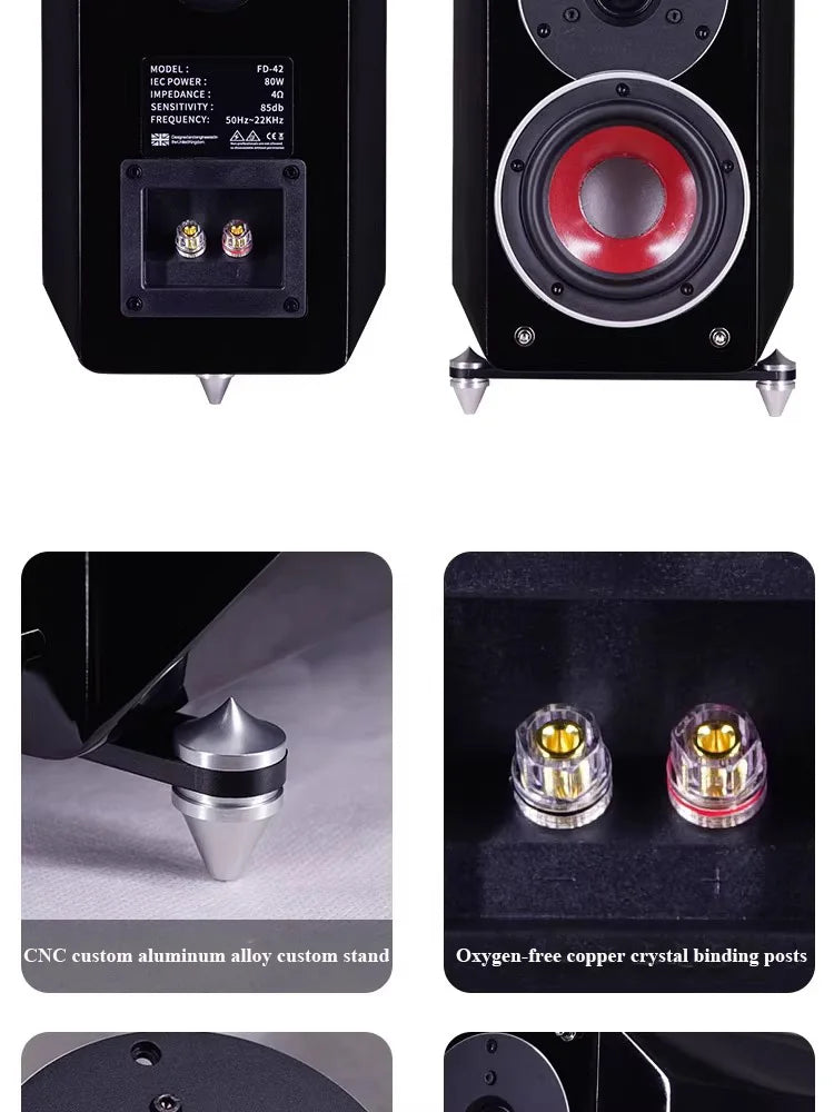 FD42 HIFI Passive Bookshelf Speaker 4 Inch Piano Paint 80W Output Power Home Wooden Fever Passive Speaker 1 Inch Tweeter Unit
