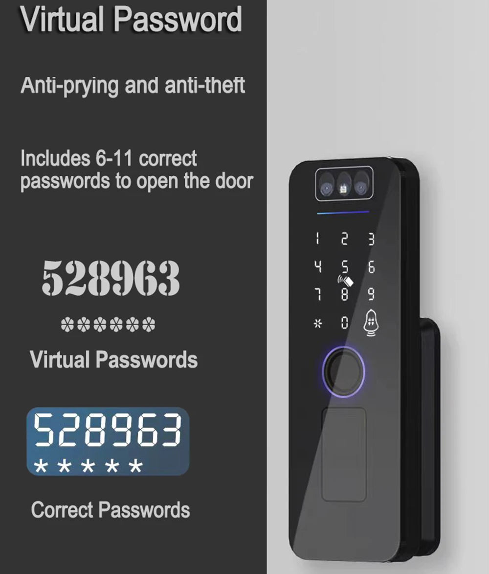 Outdoor Gate Waterproof Smart Tuya Wifi Lock 3D Face Recognition Digital Code Keyless App Remote Biometric Fingerprint Rim Lock