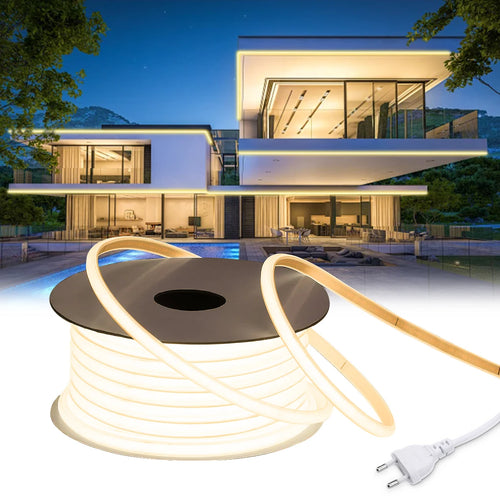Outdoor LED neon strip roll with white light and power plug with switch